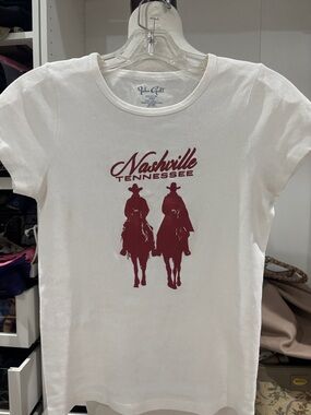 John Galt t-shirt White Nashville Tennessee Graphic Tee with Maroon Print